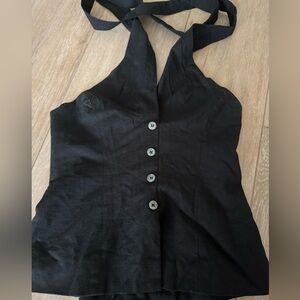 Astr Black Halter Top with Button Accents